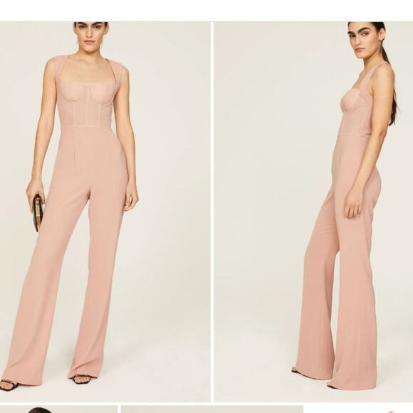 $545 BLACK HALO malvina pink corset top mauve wide flare leg jumpsuit size 4 - Picture 1 of 6